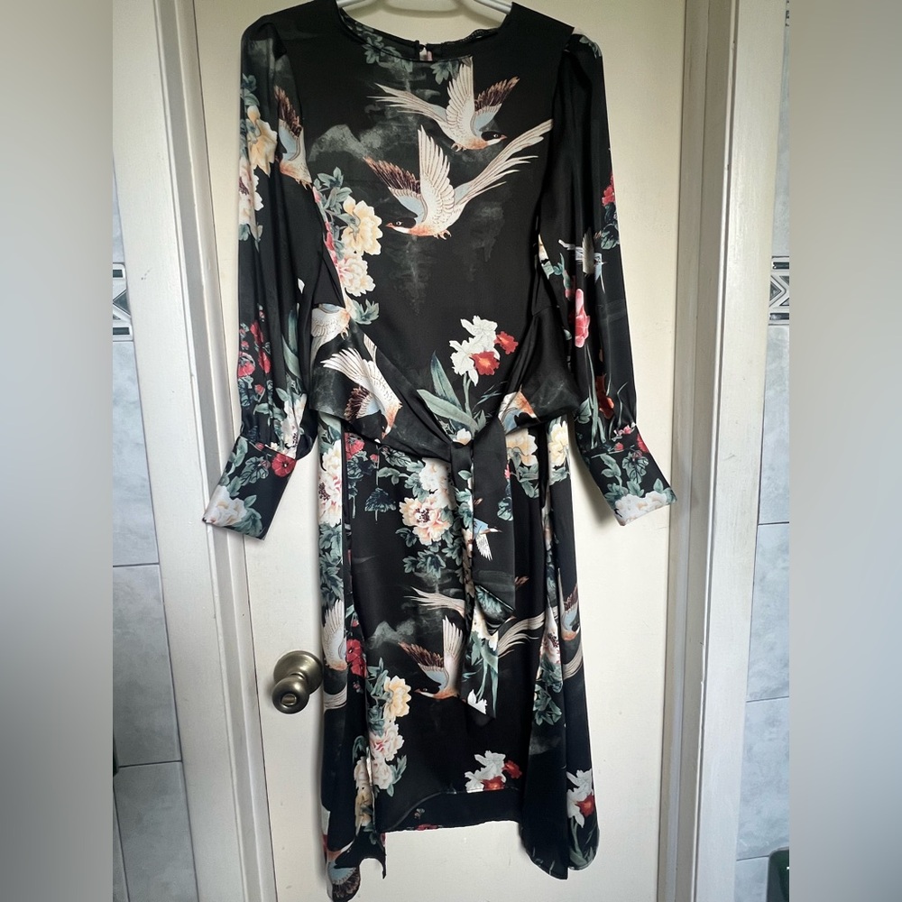 Zara Black Floral Long Sleeve Dress